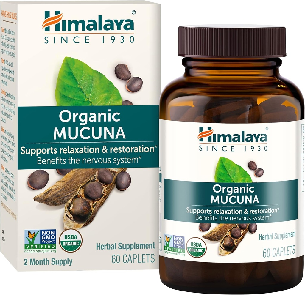 Himalaya Organic Mucuna Pruriens, 60 ημέρες προσφοράς - συμπλήρωμα βοτάνων για την ηρεμία χαλάρωση από την ένταση και την προώθηση λειτουργία του εγκεφάλου - Vegan, μη-GMO, χωρίς γλουτένη, 600 mg, 60 Caplets