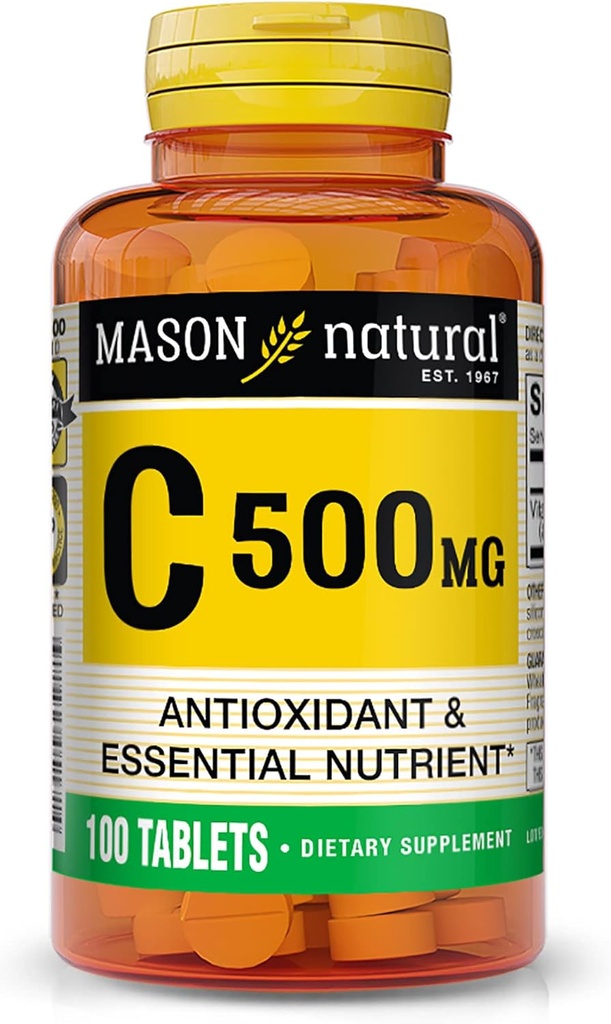 MASON NATURAL Vitamin C 500 mg - Sağlıklı Immune Sistemi, Antioksi ve Essential Nutrient, 100 Tablet