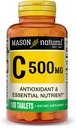 MASON NATURAL Vitamin C 500 mg - Sağlıklı Immune Sistemi, Antioksi ve Essential Nutrient, 100 Tablet