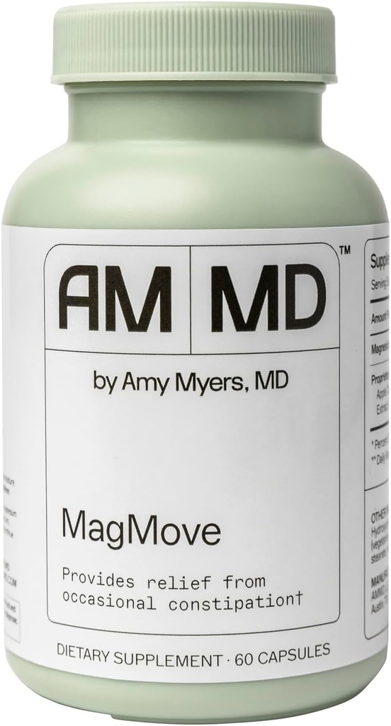 Amy Myers MD MagMove - Υποστηρίζει υγιείς κινήσεις του εντέρου - συμπλήρωμα μαγνησίου για την κινητικότητα των ούρων - με ACV, Artichoke & Ginger - 60 κάψουλες (30 εξυπηρετούν)