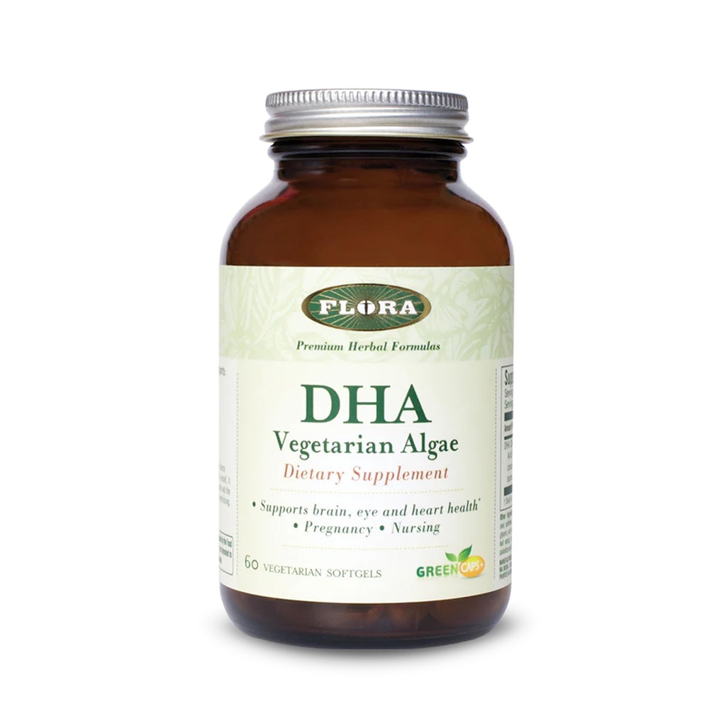 Flora - Premium DHA Vegetarian Algae GreenCaps, Supports Brain and Cognitive Function, Gluten Free, Unrefined Medium-Chain Triglycerides No GMOs, 60 Vegetarian Softgels