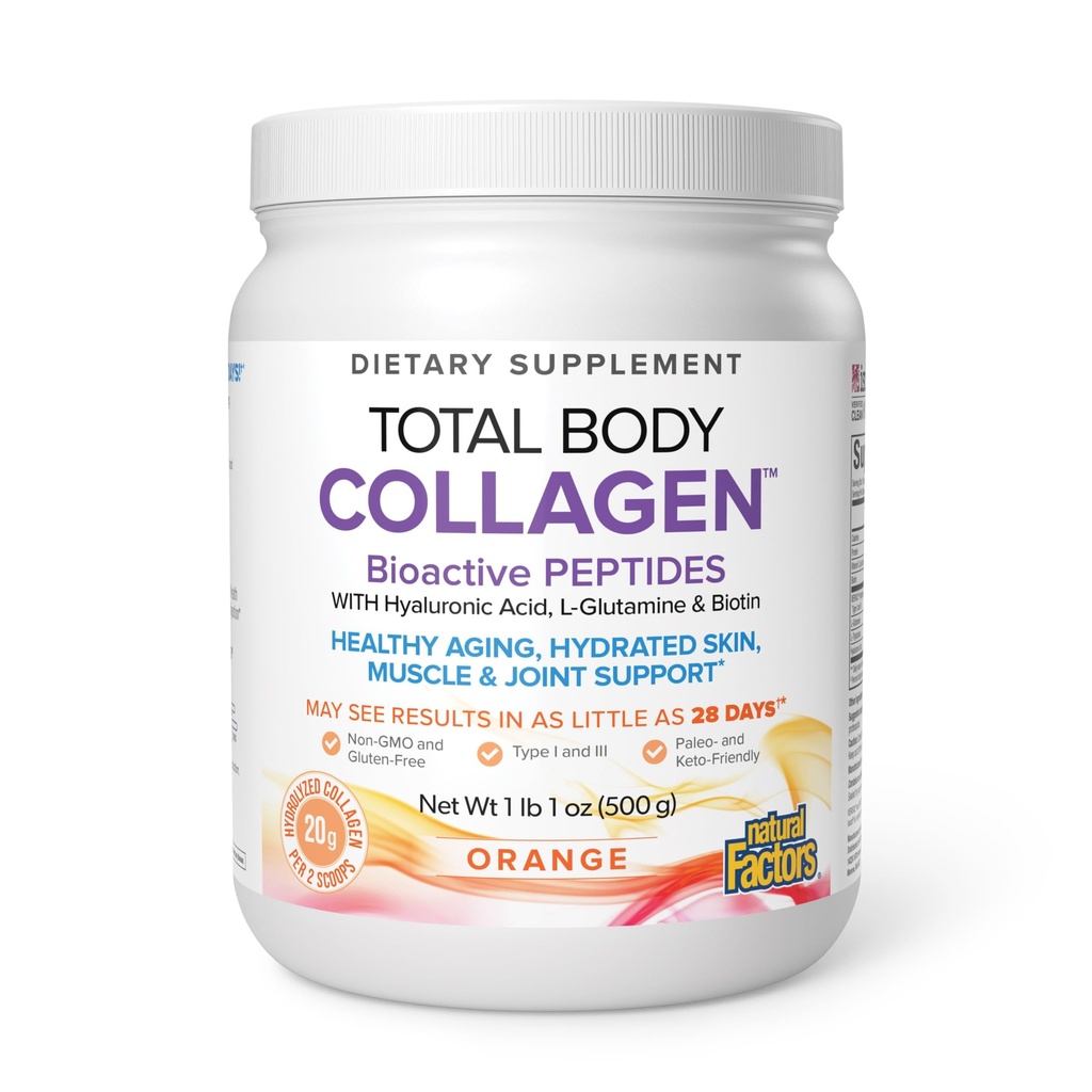 Doğal Faktörler, Total Body Collagen, Bioaktif Powder Toz Sağlıklı Cilt, Saç ve Ortaklar, Orange