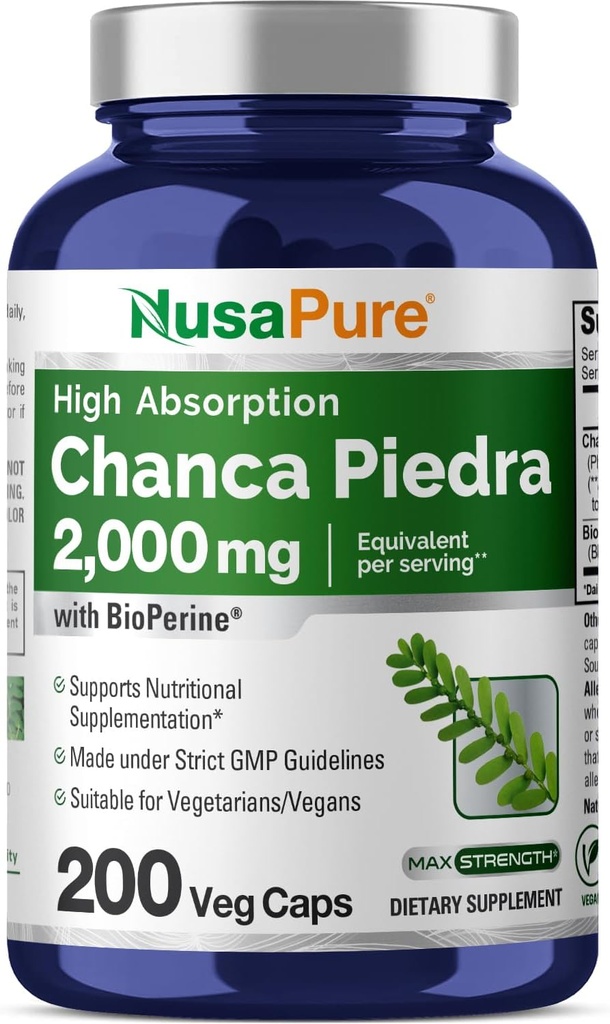 NusaPure Chanca Piedra 2000mg | 200 Veggie Caps | Herbal Extract Supplement | Extract 10:1, Non-GMO, Bioperine | 100 Servings per Bottle