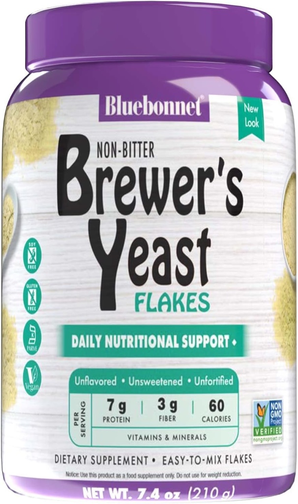 Bluebonnet Beslenme Super Earth Brewers Yeast Flakes, Super Food, Whole Food, Source for Vitamins, Great Tasting, Vegan, Vegetarian, Non GMO, Gluten Free, Soy Free, Milk Free, Kosher, 7.4 oz