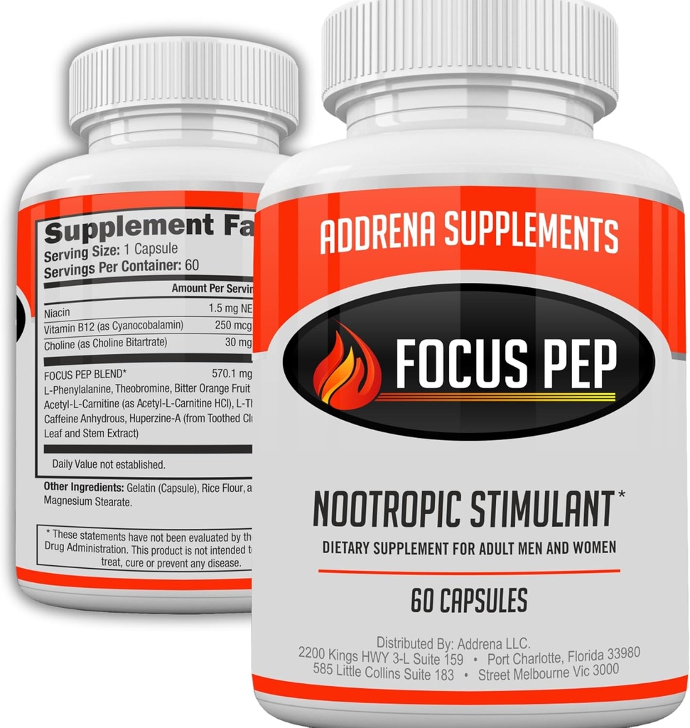 Focus Pep- Over The Counter Stimulants to Speed Up Naturally | Study Alternative and Best Energy Supplements for Nootropic Brain Boosting, 60 Pills
