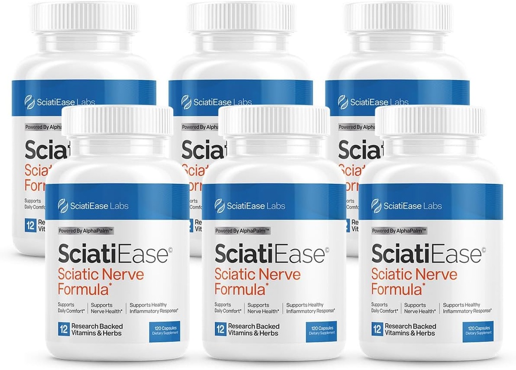 SciatiEase Sciatic Nerve Health Support Supplement - Nerve Support Formula with AlphaPalm, Pea, Vitamin B Complex, Alpha Lipoic Acid 300mg - 6 Bottles