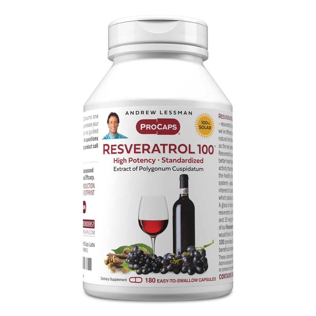 ANDREW LESSMAN Resveratrol-100 mg - 180 Capsules - Red Wine's Beneficial, Natural Occurring Anti-oksi, Without Alkol. Katkı Ücretsiz