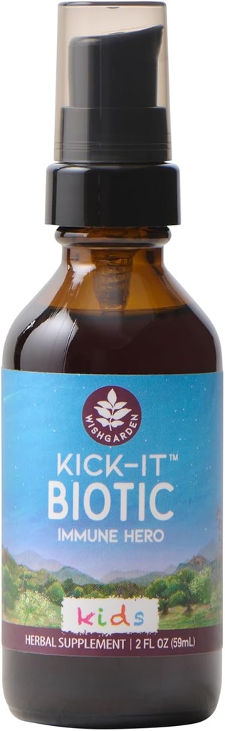 WishGarden Βότανα Kick-It Βιοτικός Ανοσοποιητικός Ήρωας για τα Παιδιά - Φυτικά Βασισμένη σε Βότανο Βιοτική Φόρμουλα με Usnea Lichen & Echinacea, Υποστηρίζει Υγιεινή λειτουργία ανοσοποιητικού και αναπνευστικού συστήματος, Ανοσοποιητικό Αναμνηστικό, 2oz