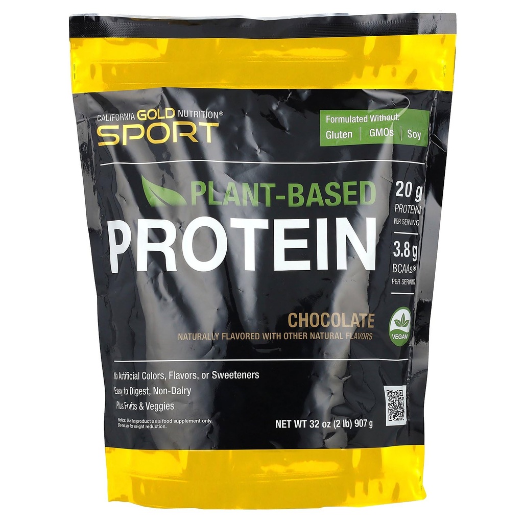 California Gold Nutrition Sport, Πρωτεΐνη με βάση τα φυτά με οργανικό συμπύκνωμα πρωτεΐνης καφέ ρυζιού, λιναρόσπορο, Chia Seed, σοκολάτα, 2 lb (907 g)