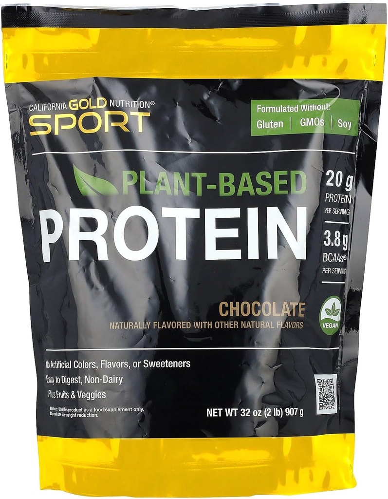 California Gold Nutrition Sport, Plant-Based Protein with Organic Brown Rice proteini, Flaxseed, Chia Tohum, Chocolate, 2 lb (907 g)