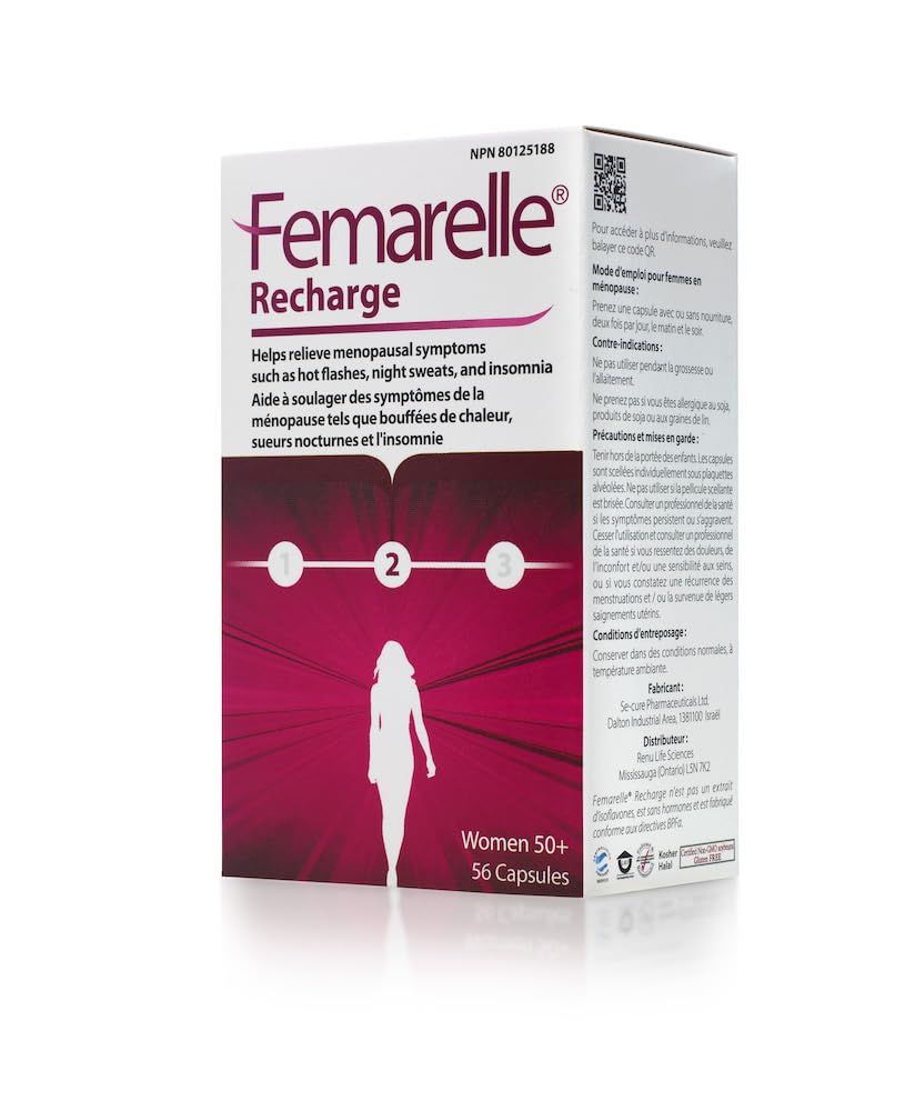 Femarelle® Recharge – Kadınlar için Menopause Supplement - Klinik olarak Proven Menopause Relief - Hot Flashes, Night Sweats, Sleep & Libido Support In 1st Moon, Gluten-Free, GMO-Free & Hormon Free