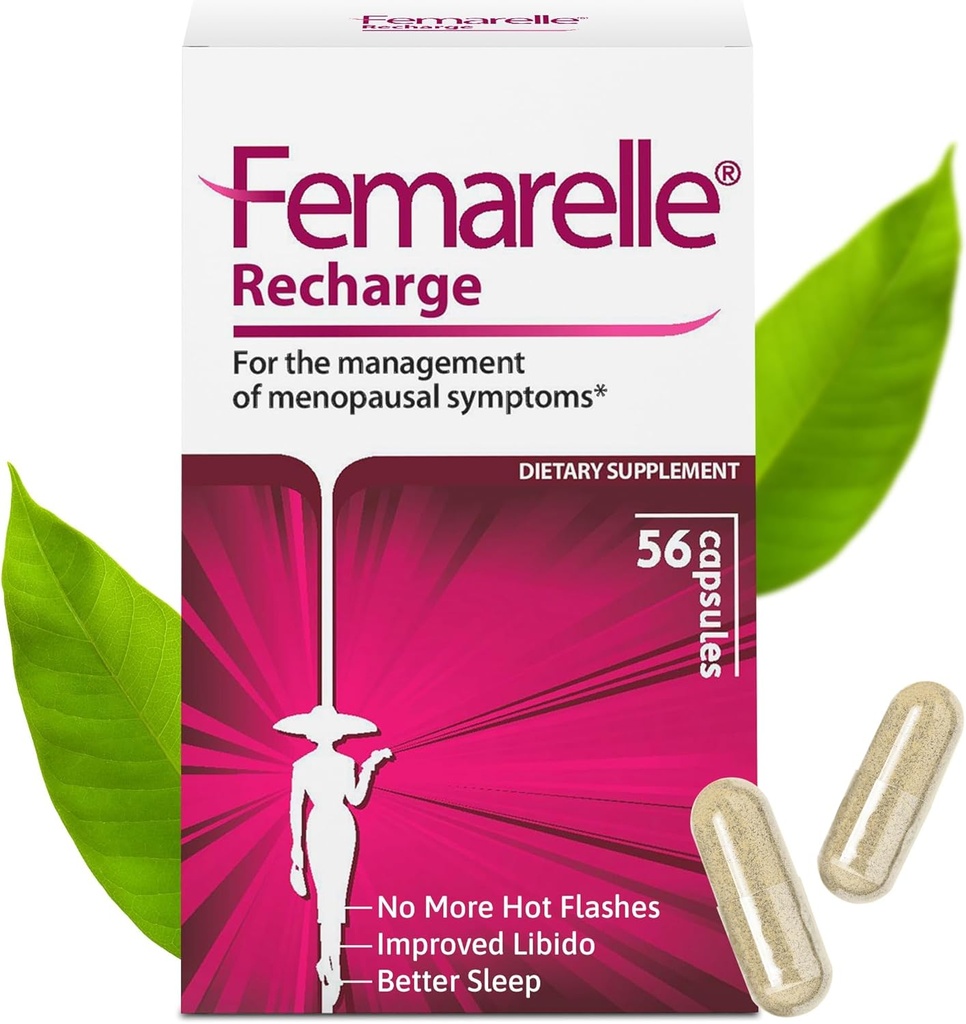 Femarelle® Recharge – Menopause Supplement for Women - Clinically Proven Menopause Relief - Hot Flashes, Night Sweats, Sleep & Libido Support Within 1st Month, Gluten-Free, GMO-Free & Hormone Free