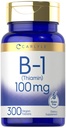 Carlyle B1 Vitamin 100 mg | 300 Tablet | Kadınlar ve Erkekler için Tamam | Thiamin HCl | Vegan, Non-GMO & Gluten Ücretsiz