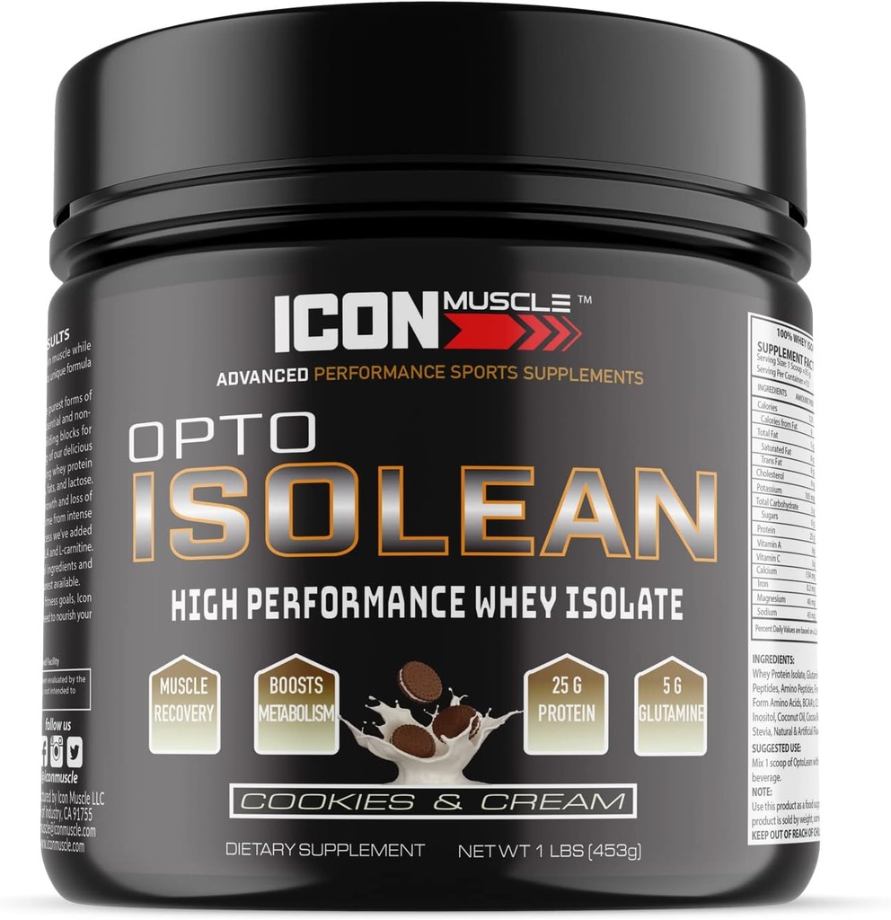 Isolean Whey Protein Isolate Powder, Βανίλια, Σοκολάτα, Φράουλα, Cookies & Κρέμα, Αλμυρό καραμέλ, Σοκολάτα Μέντα, Σοκολάτα Φυστικοβούτυρο, 1 λίρα (Cookies & Cream)