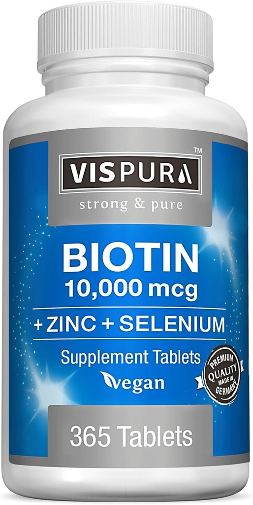 Biotin 10000 mcg + çinko + Selenium, Pure, Vegan & Ekstra Güçlü, Saç Büyümesi için En İyi Tamam, Glowing Skin, Güçlü Nails*, 12 Ay için 365 Tablet, Ek Olmayanlar
