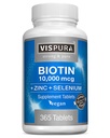 Biotin 10000 mcg + çinko + Selenium, Pure, Vegan & Ekstra Güçlü, Saç Büyümesi için En İyi Tamam, Glowing Skin, Güçlü Nails*, 12 Ay için 365 Tablet, Ek Olmayanlar