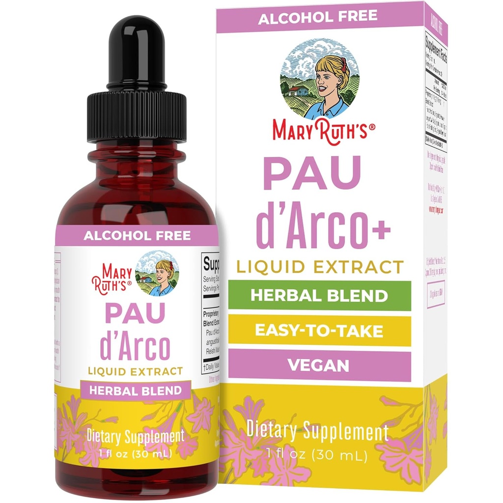 MaryRuth Organics PAU D'Arco Herbal Mix | Reishi Mushroom | Echinacea angustifolia Root | Usnea Lichen | Youme Leaf | Vegan | Non-GMO Project TY | Gluten Free | 30 Servisler | 1 Fl Ozino