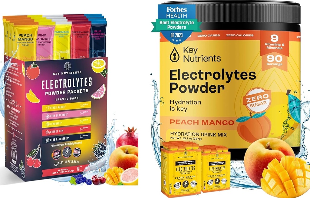 KEY NUTRIENTS Ultimate Hydration & Multivitamin Duo: 20Pack Çeşitli 5 Flavors + 90-Serving Tropikal Peach Electrolytes Tozlu