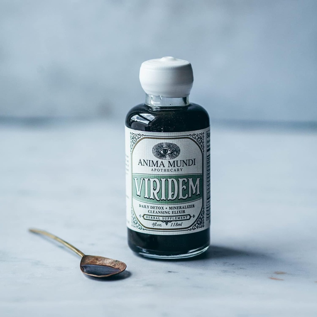 Anima Mundi Apothecary Viridem Greens Detox Elixir - GI & Liver Detox Liquid Supplement, Natural Herb Cleanse with Chlorophyl, Moringa + Organic Chlorella - Add to Juice & Teas (4oz / 118ml)
