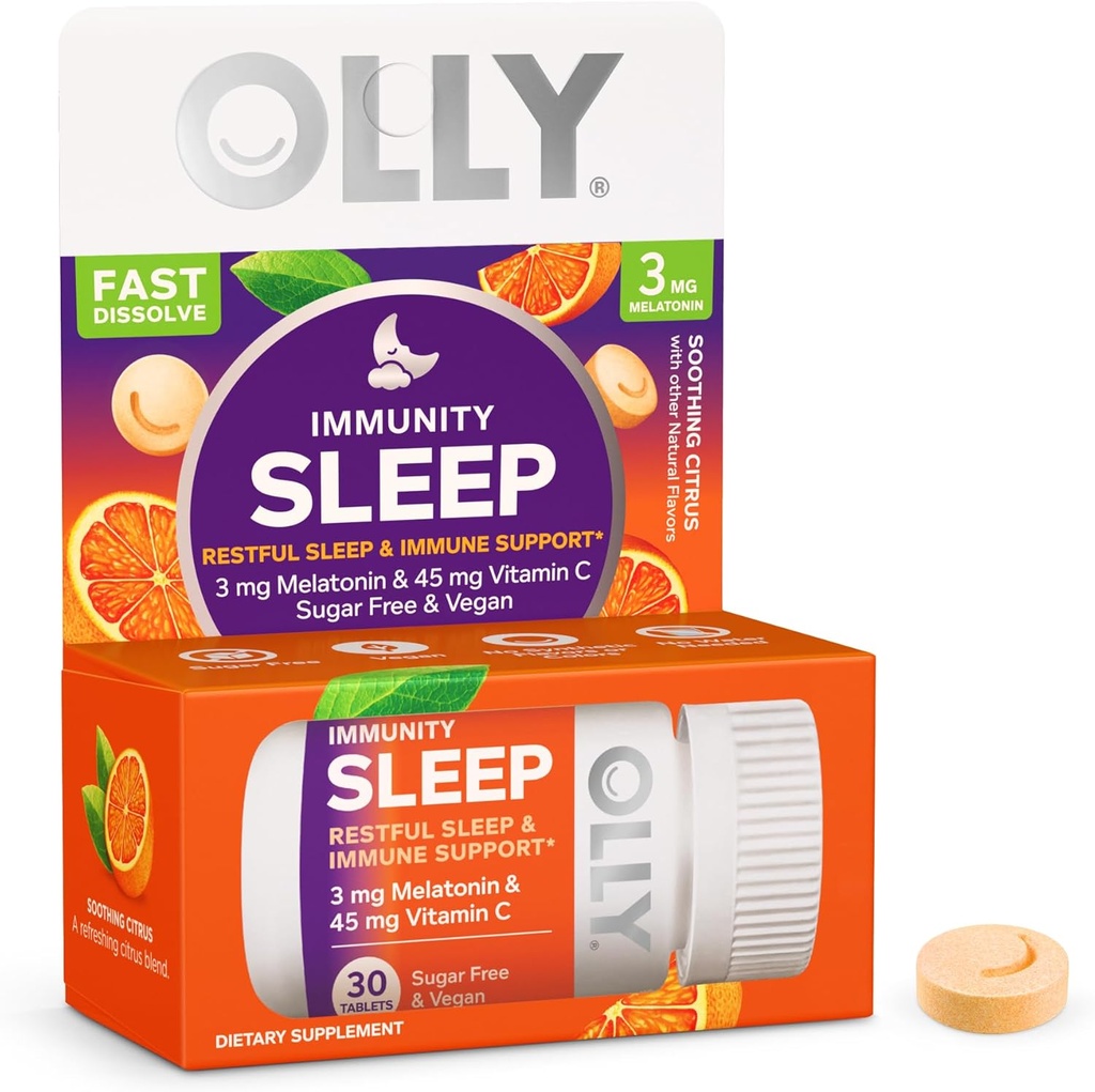 OLLY Ανοσία Ύπνος Γρήγορες Διαλύσεις, 3mg Μελατονίνη, Βιταμίνη C, Εσπεριδοειδή Γεύση, 30 Ημέρα Προμήθεια - 30 Μέτρα