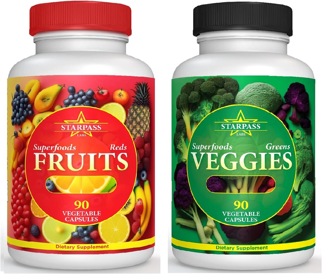 Vejetaryen Superfoods Reds Meyveleri ve Yeşiller | Vegan Sebzeler ve Veggie | 90 Meyvenin Doğal Dengesi, Erkekler için 90 Veggies Capsules, Kadınlar ve Çocuklar | Doğa Vitaminleri ve Mineraller