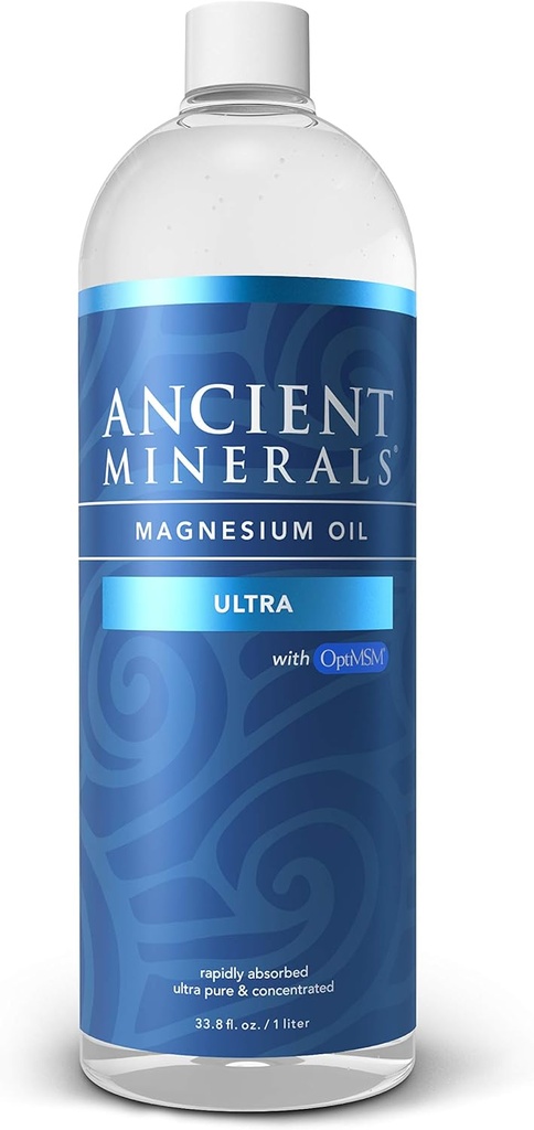 Antik Mineraller Magnezyum Yağı OptiMSM ile Ultra, 33.8 oz. - Pure Real Zechstein Magnezyum Chloride Supplement with MSM - En İyi Topical Skin Application for Dermal Abxia