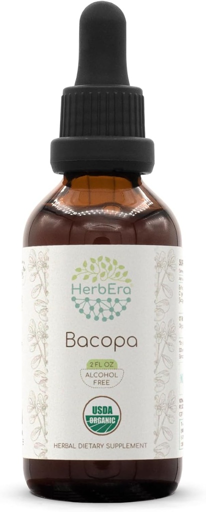 HerbEra Bacopa B60 USDA Organik Tincture | Alkol Özgür Tür, Yüksek Lisans Herbal Drops, Rahatlama, Olumlu Bilişsel Etkisi | Sertifikalı Organik Bacopa (Bacopa Monnieri)