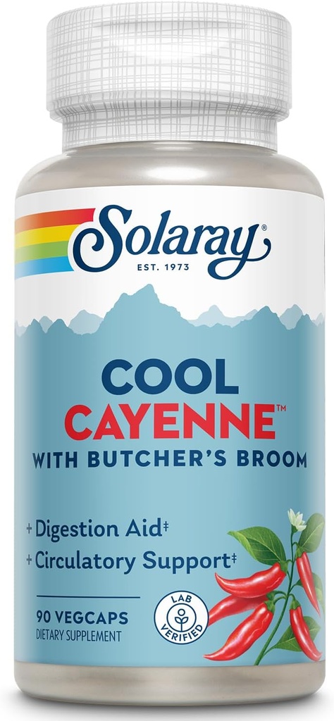 SOLARAY Cool Cayenne Pepper 40.000 HU ile Butchers Broom for Health Circulation Support | 90 VegCaps