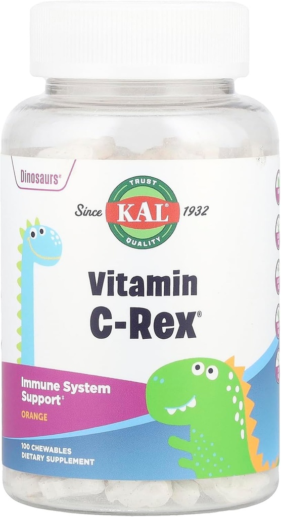 Çocuklar için C-Rex Chewable Vitamin C, Immune Support Supplement with Bioflavonoids from Rose HIPS, Düsseldorf & Acerola, Tasty Orange, Fructose Free, Chewable Tabletler