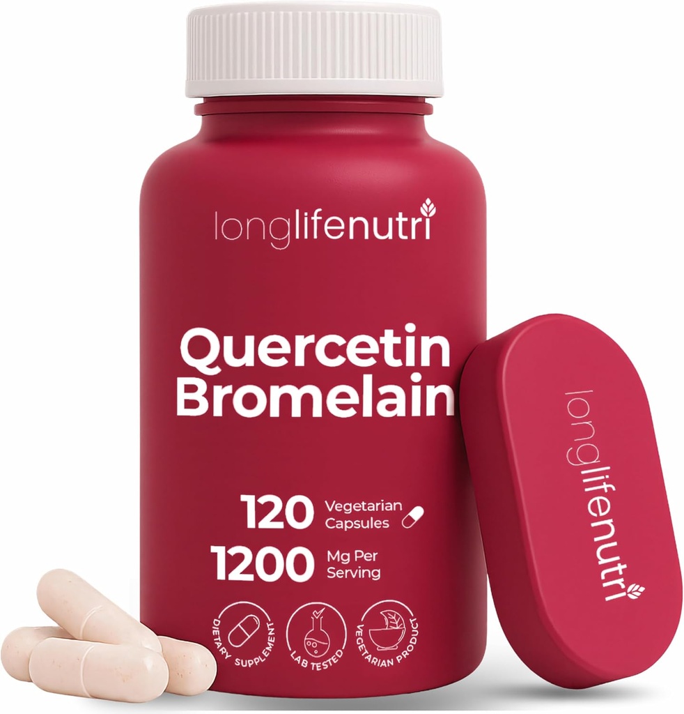 LongLifeNutri Quercetin 1000mg με Bromelain 200mg - 120 κάψουλες χορτοφάγων, οργανικό σύμπλεγμα διϋδρικών για κοινή κινητικότητα & αναπνευστική ισορροπία, 2-μηνη παροχή, GMP πιστοποιημένο, Κατασκευασμένο στις ΗΠΑ