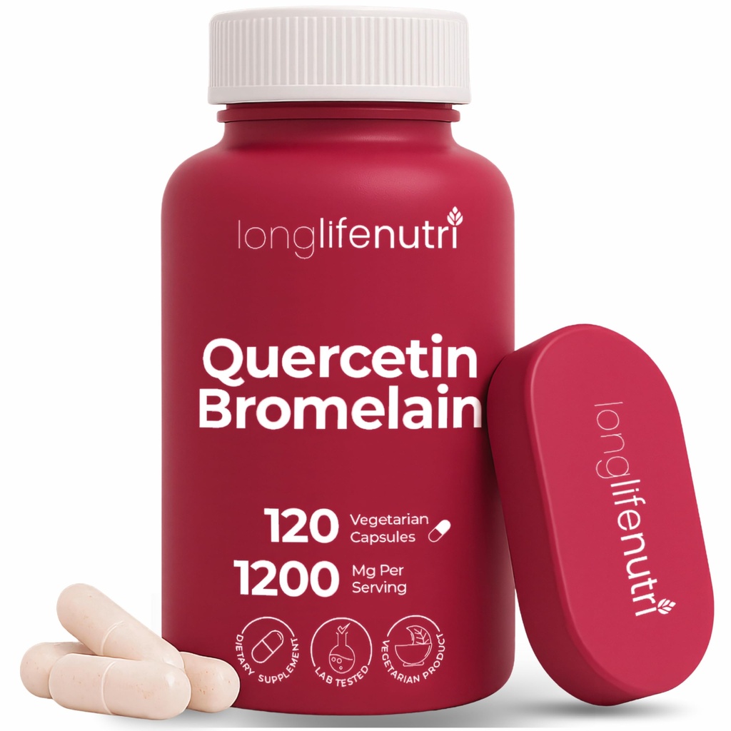 LongLifeNutri Quercetin 1000mg με Bromelain 200mg - 120 κάψουλες χορτοφάγων, οργανικό σύμπλεγμα διϋδρικών για κοινή κινητικότητα & αναπνευστική ισορροπία, 2-μηνη παροχή, GMP πιστοποιημένο, Κατασκευασμένο στις ΗΠΑ