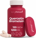 LongLifeNutri Quercetin 1000 mg with Bromelain 200 mg - 120 Vejetaryen Capsules, Organik Dihidrat Kompleksi Ortak Hareketlilik ve Respiratory Balance, 2Month Supply, GMP sertifikalı, Made in USA