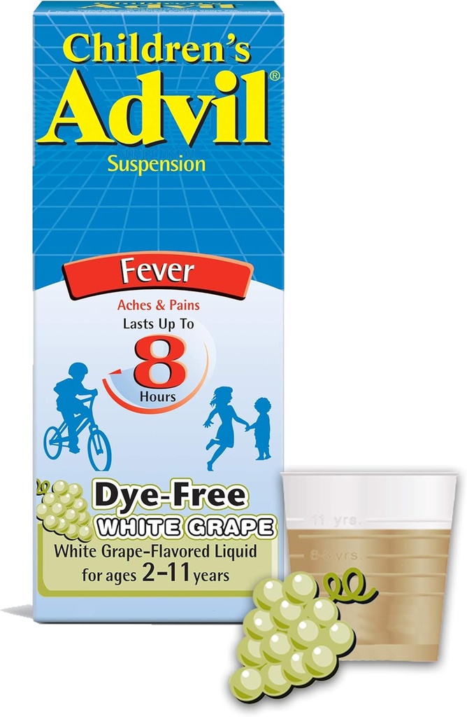 Çocuk Advil Sıvı Ağrı Yardımı ve Ateşleme, 100 Mg Çocuk Ibuprofen for Ages 2-11, White Grape - 4 Fl Oz