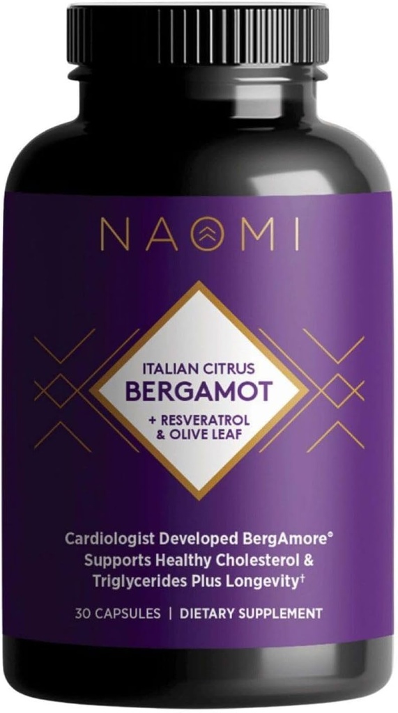 NAOMI Italian Citrus Bergamot 500 mg + Resveratrol, Ödülü-Winning Cardiologist Dvlpd, Supports Normal Cholesterol & Health Cellular Function, 7 Key Polyols, Resveratrol & Olive Leaf, 30-Day Supply