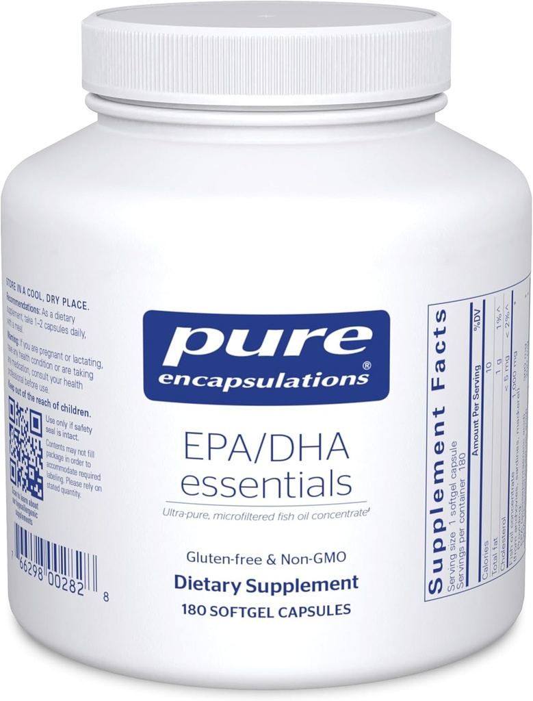Pure Encapsulations EPA/DHA Απαραίτητα - Fish Oil Συμπύκνωμα για την υποστήριξη της καρδιοαγγειακής υγείας - Premium EPA & DHA συμπλήρωμα με Omega 3 - 180 κάψουλες Softgel