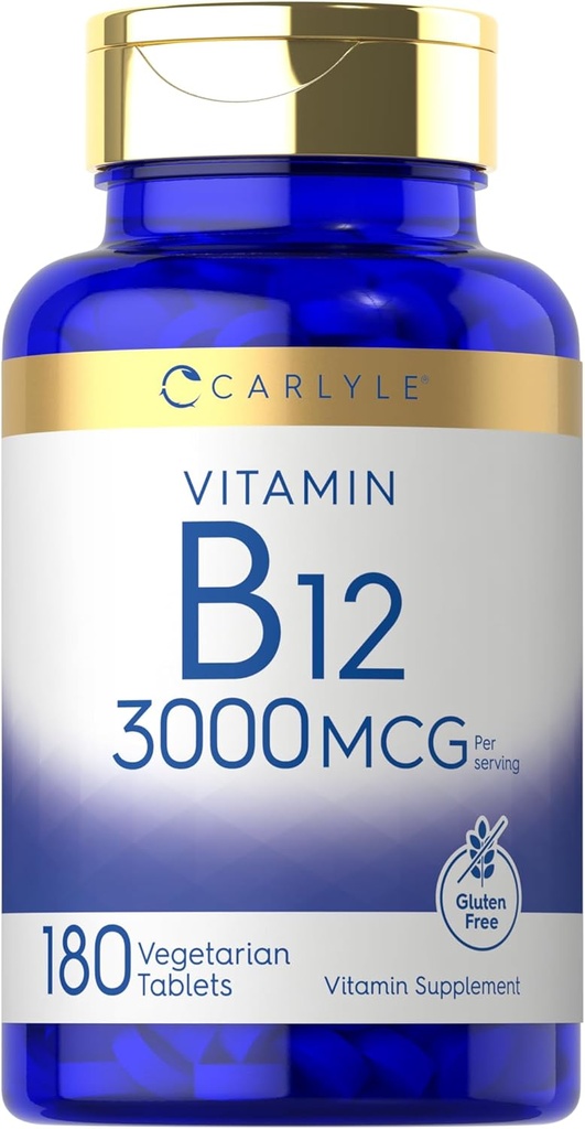 Carlyle B12 Vitamin 3000 mcg | 180 Tabletler | Vejetaryen Supplement | Non-GMO & Gluten Free
