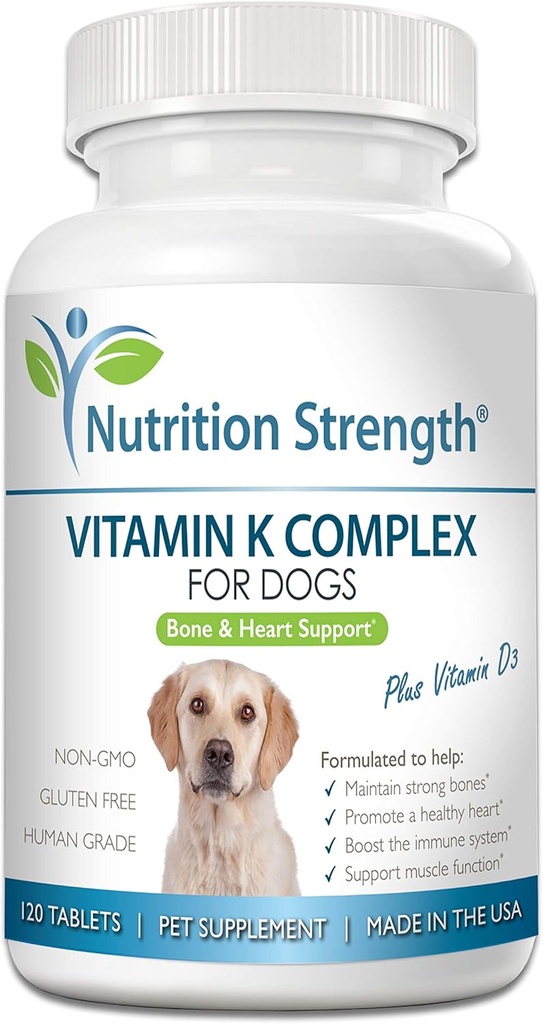 Vitamin K for Dogs, Vitamins K1 & K2 (MK4 & MK7) + Vitamin D3, Help Maintain Strong Bones, Promote Healthy Heart, Boost Immune System, Support Muscle Function, 120 Chewable Tablets