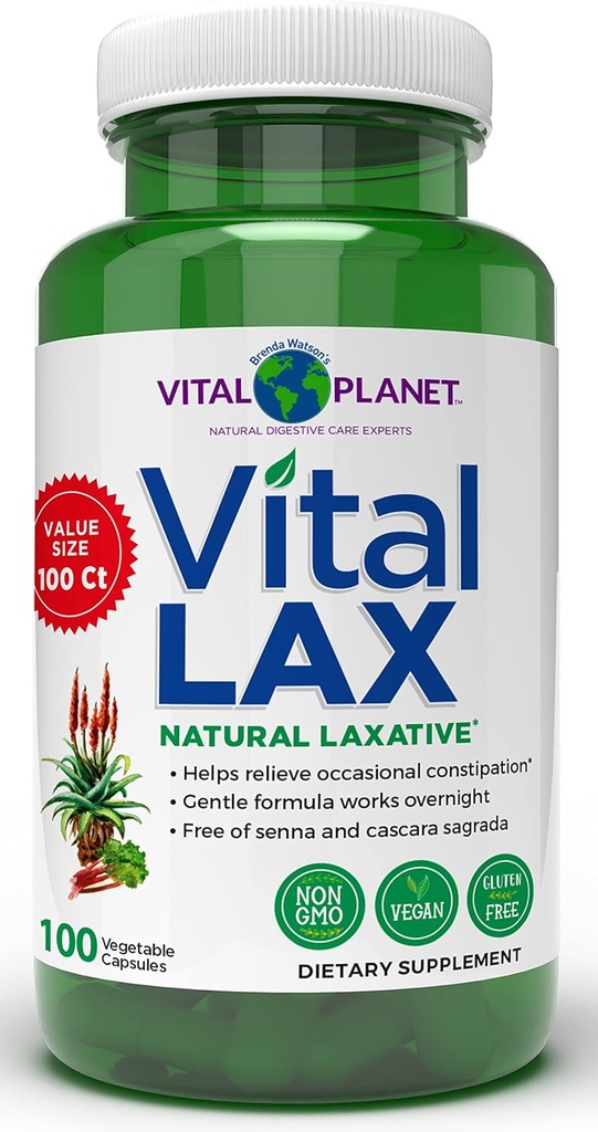 Vital Planet - Vital Lax Natural Laxative Cleanse Supplement for Occasional Constipation, Magnezyum Hidroxide, Terpery Elm, Aloe, ve Triphala Bowel Regularity 100 Capsules Desteklemek için