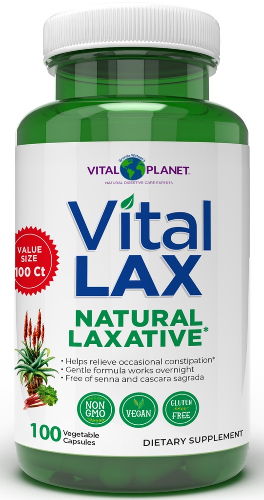 Vital Planet - Vital Lax Natural Laxative Cleanse Supplement for Occasional Constipation, with Magnesium Hydroxide, Slippery Elm, Aloe, and Triphala to Support Bowel Regularity 100 Capsules