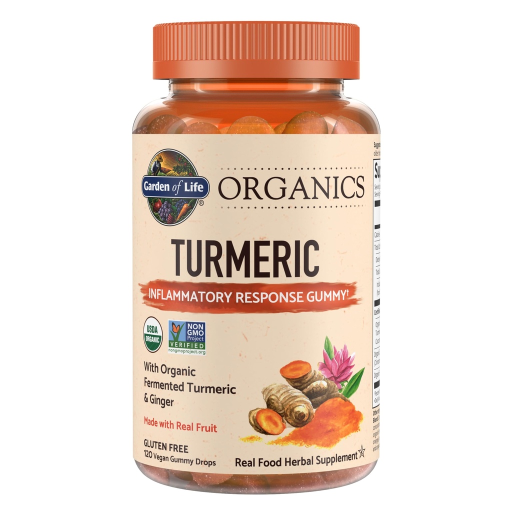 Life Organics Turmeric Inflammatory Response Gummy - 120 Çocuklar ve Yetişkinler için Gerçek Meyve Gummies, 50Mg Curcumin (95 Curcuminoids), Ek Olmayan Şeker, Organik, Non-GMO, Vegan & Gluten Free