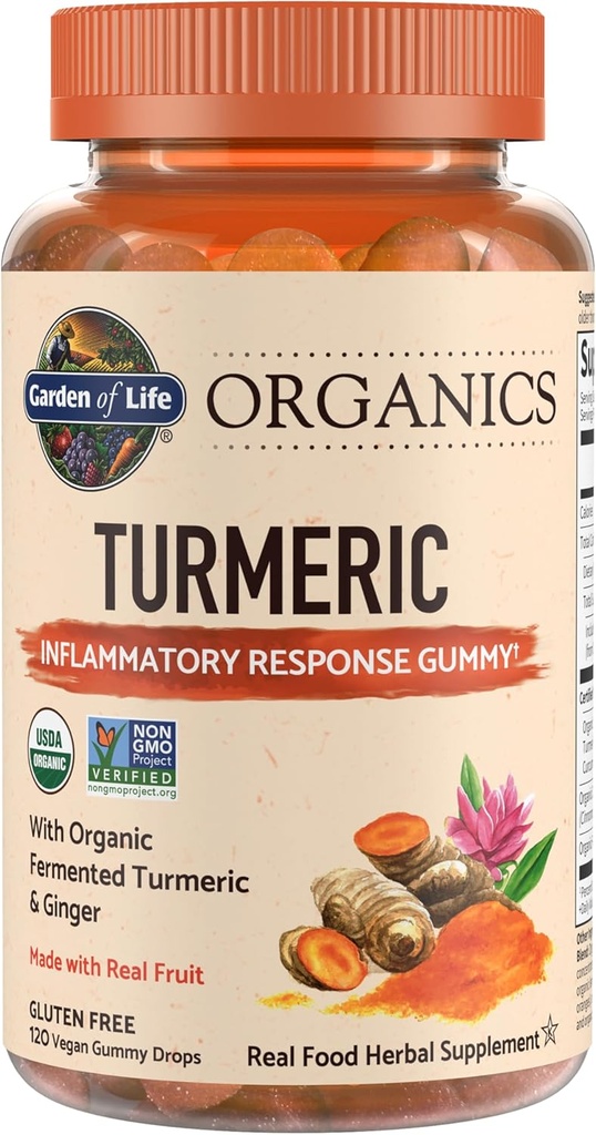 Life Organics Turmeric Inflammatory Response Gummy - 120 Çocuklar ve Yetişkinler için Gerçek Meyve Gummies, 50Mg Curcumin (95 Curcuminoids), Ek Olmayan Şeker, Organik, Non-GMO, Vegan & Gluten Free