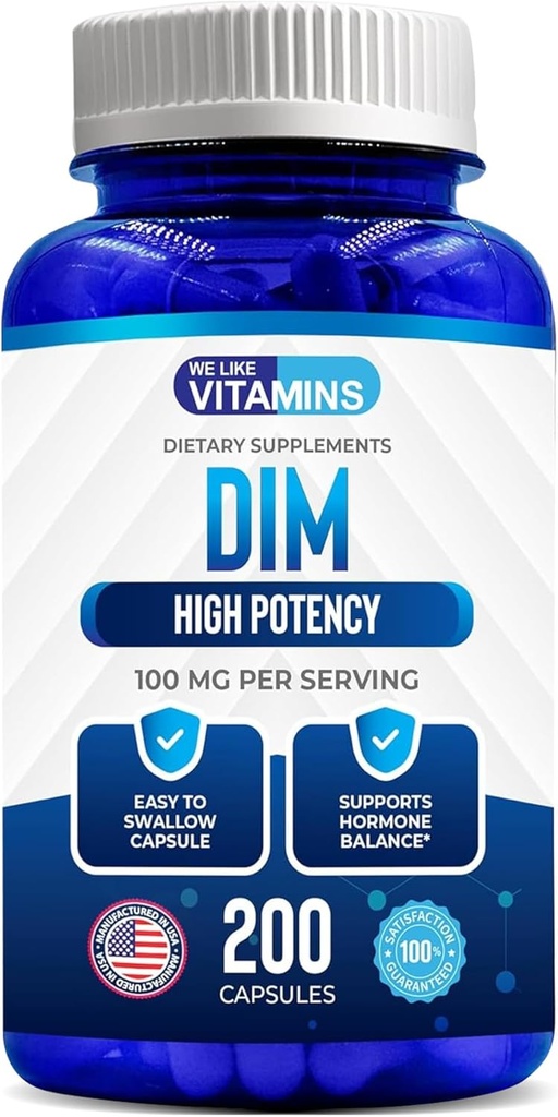 DIM 100 mg 200 Capsules - 200 Day Supply - Diindolylmethane DIM Sağlıklı Estrogen ve Hormon Seviyeleri ile Destek için Tamam