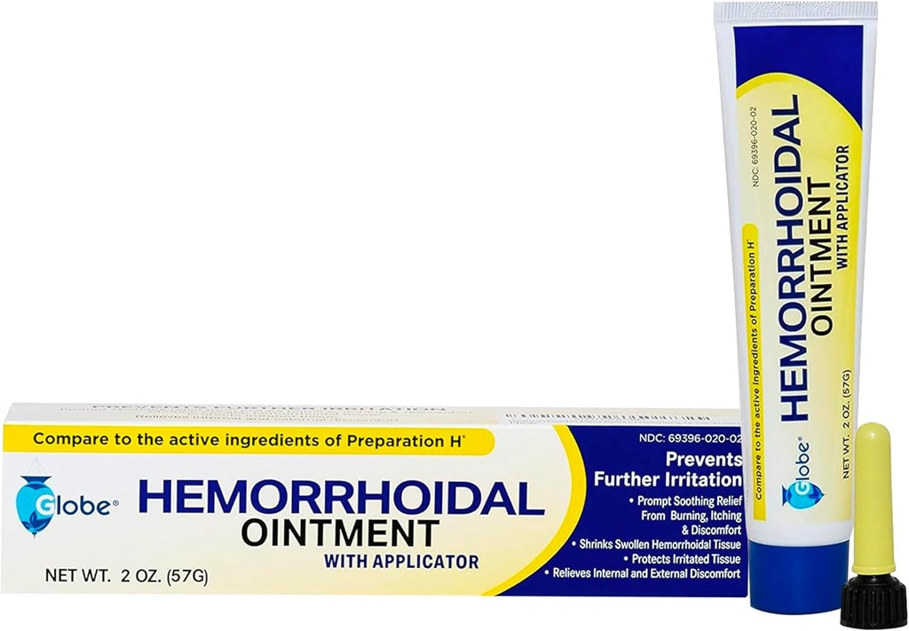 Αιμορροϊκή αλοιφή Globe w/ Applicator, Phenylephrine HCl, Petrolatum Mineral Oil, Μέγιστη δύναμη Φόρμουλα για καύση, δυσφορία & φαγούρα, 2 oz