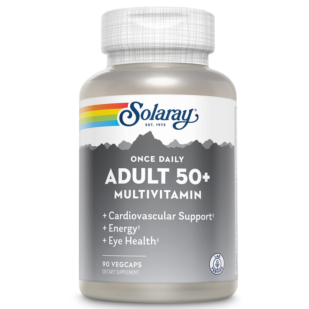 Solaray When Daily Adult 50+ Complete Multivitamin for Women & Men, Essential Vitamins & Chelated Minerals for Health, Heart, Brain & Immune Support, With CoQ10 & Lutein, Iron Free, 90 VegCaps