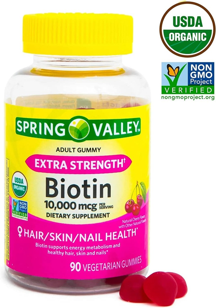 Spring Valley Biotin 10.000mcg συμπλήρωμα χορτοφαγικής κοιλιάς, 90ct +Better Guide Συμπληρώματα βιταμινών