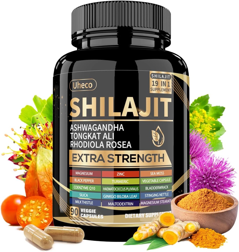 Deniz Moss ile Shilajit Supplement, Ashwagandha, Tongkat Ali - Shilajit Pure Himalaya Organik Fulvic Acid Capsules - 90 Kont
