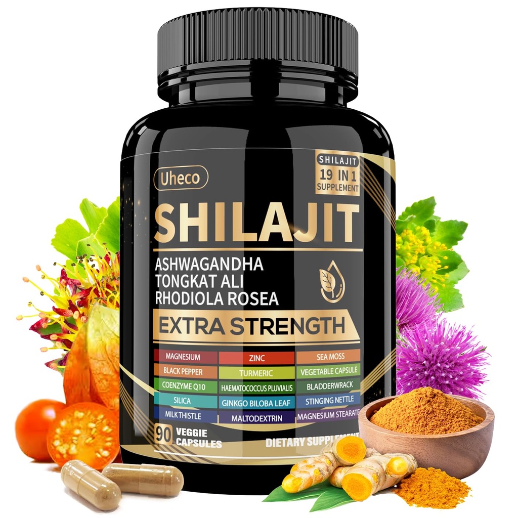 Deniz Moss ile Shilajit Supplement, Ashwagandha, Tongkat Ali - Shilajit Pure Himalaya Organik Fulvic Acid Capsules - 90 Kont