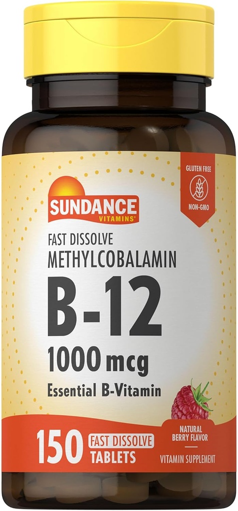 Sundance B-12 Torchcobalamin 1.000 mcg | 150 Hızlı Dissolve Tabletler | Doğal Berry Flavor | Vejetary, Non-GMO ve Gluten Free Essential Vitamin Supplement Supplement Supplement Supplement Supplement Full