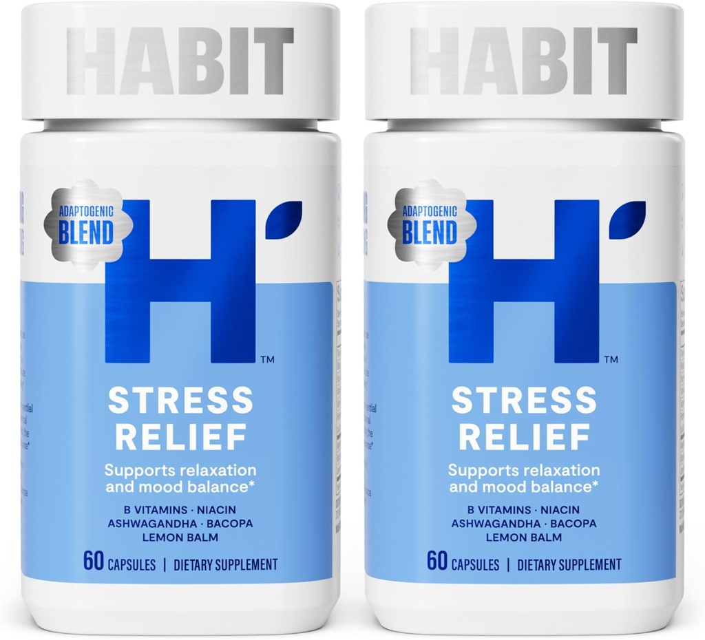 Habit Stress Relief Supplement 2 Pack (120 Capsules) - Yeni Bak, Destekler Rahatlama ve Mood Balance, Vitamin B, Adaptogens, Lemon Balm, Calming, Vegan, Non-GMO