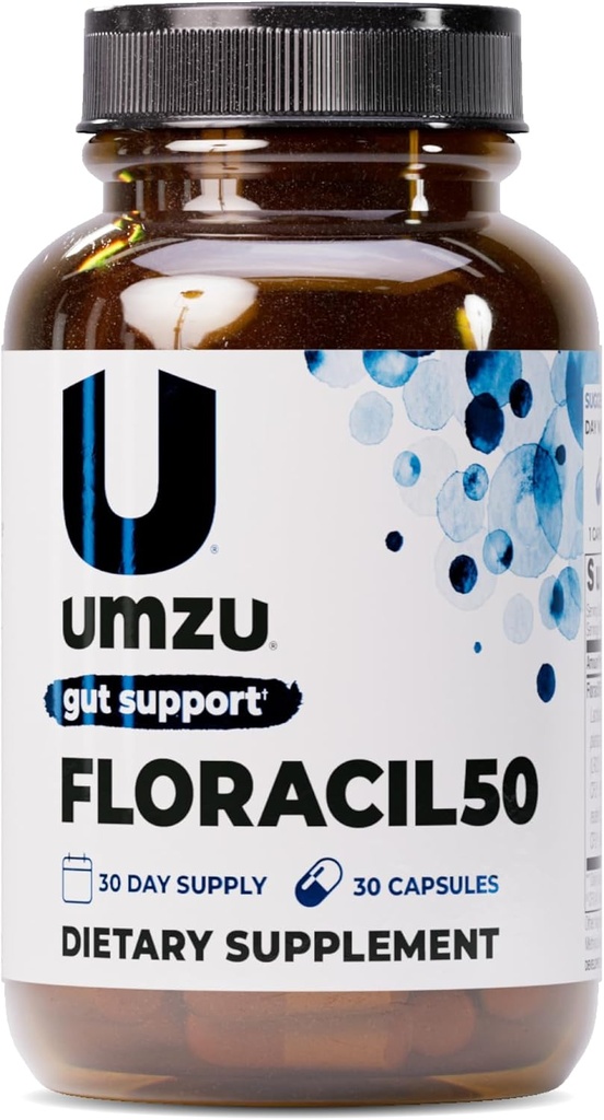 UMZU Floracil50 Prebiyotiks and Probiyotik for Women + Men, 50 Milyar CFU for Digestion, Gut Health, Acidofilius, Rhamnousus, Immunity, Energy (30 Capsules)